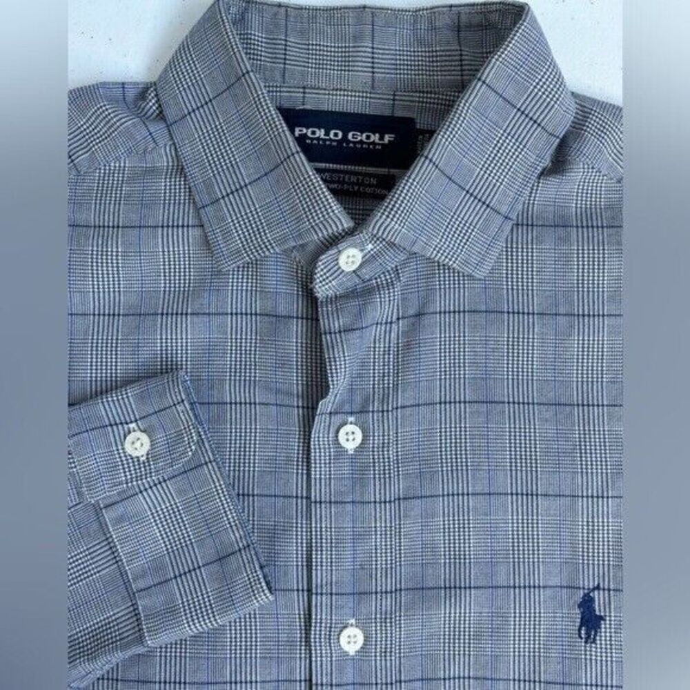 Polo Golf Ralph Lauren Men's Large Blue and White Plaid Westerton Button Up